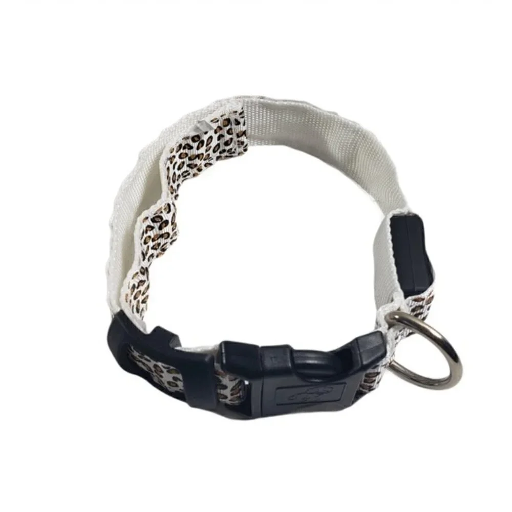 Animal Print Dog Collar with 3 Settings White LED